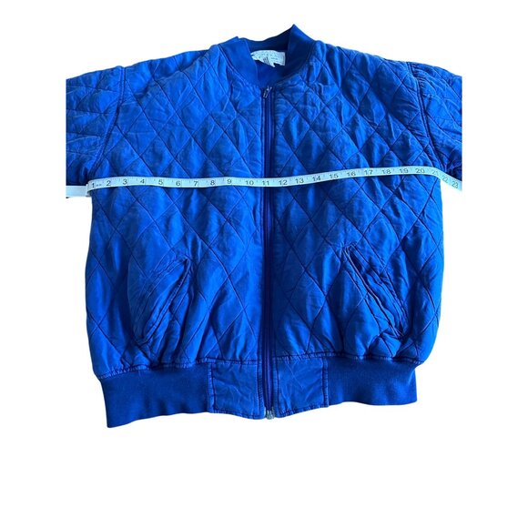 Sophisticates By Jonathan Martin Blue Quilted 100% Silk Bomber Jacket M Retro - Picture 7 of 9